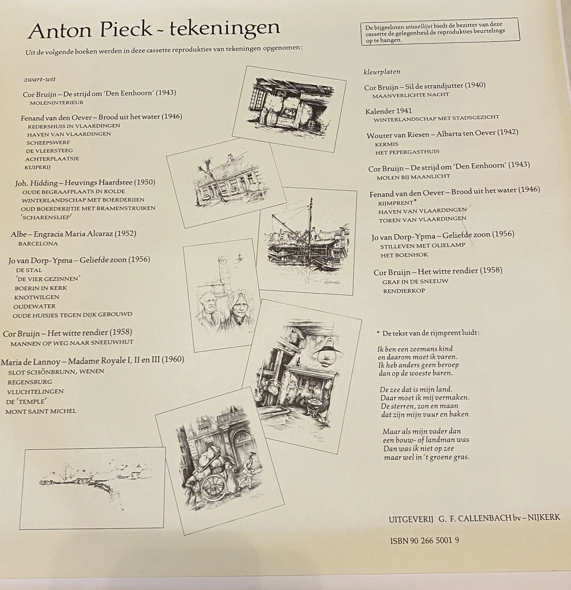 Cassette met 25 + 5 tekeningen van Anton Pieck
